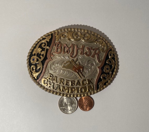 Vintage Metal Belt Buckle, Silver, Copper and Bra… - image 1