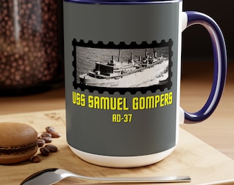 USS Samuel Gompers AD-37 United States Ship POD Two-Tone Coffee Mugs, 15oz