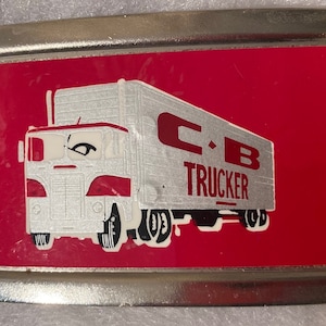 Vintage Metal Belt Buckle, C. B. Trucker, Trucking, Semi, 18 Wheeler, Truck Driving, Nice Western Design, 3 1/2&quot; x 2 1/4&quot;, Quality