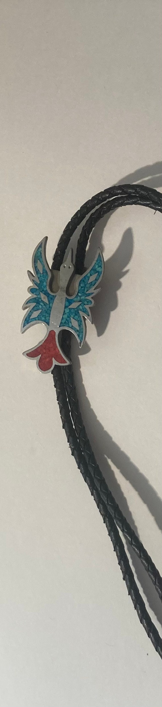 Vintage Metal Bolo Tie, Silver and Blue and Red St