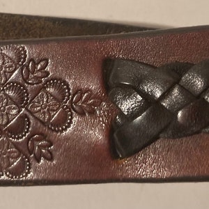 Vintage Leather Heavy Duty Belt, Brown Hand Finished Leather, Braided Leather, Hand Tooled, Size 36 to 40, Country and Western