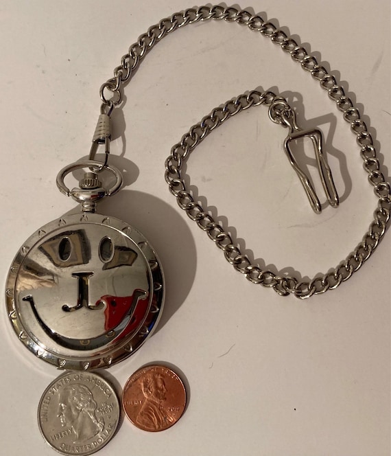 Vintage Metal Pocket Watch, Smiley Face Design, C… - image 2