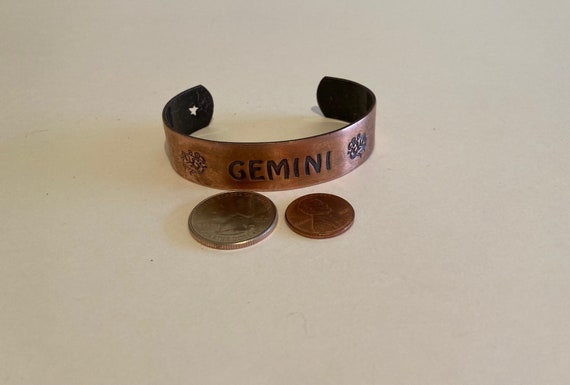 Vintage Metal Copper Gemini Astrology Wrist Band,… - image 2