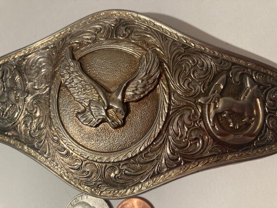 Vintage Metal Belt Buckle, Eagle, Large Size, Nic… - image 3