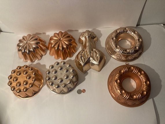 7 Vintage Metal Copper Colored Jello Molds, Kitchen Decor, Cooking