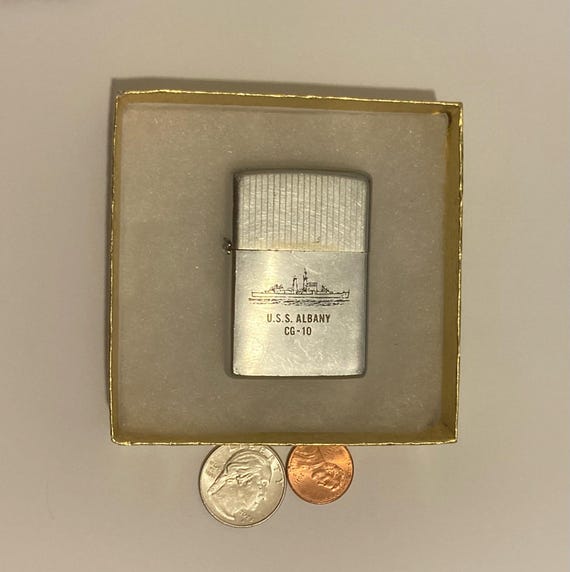Vintage Metal Zippo, U.S.S. Albany CG-10, Heavy Cruiser Ship, Navy