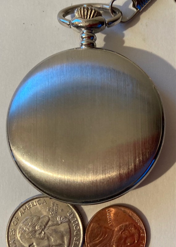 Vintage Metal Pocket Watch, Silver Quartz, Clock, 