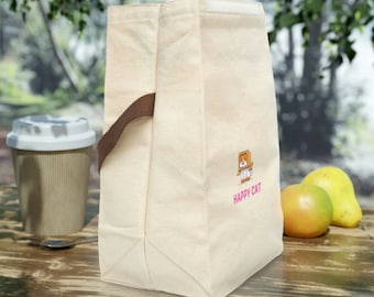 Happy Cat POD Canvas Lunch Bag With Strap