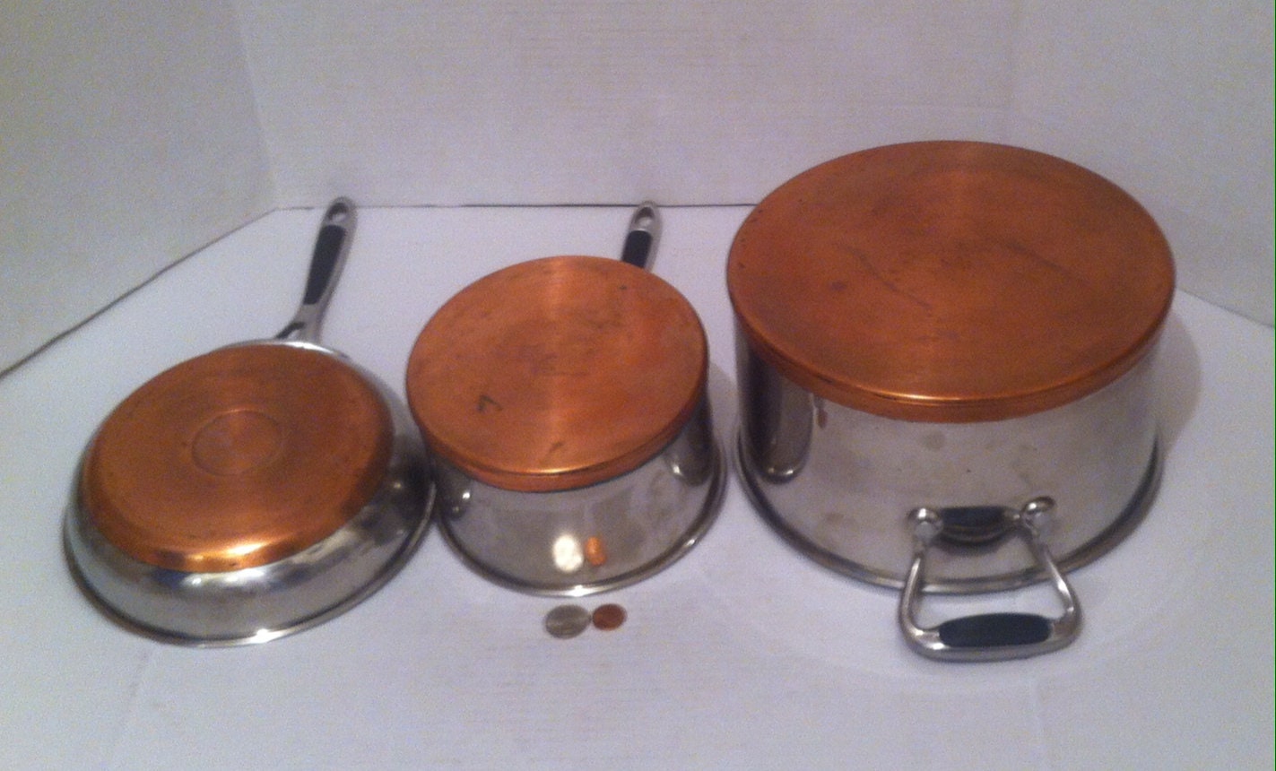 Vintage Set of 3 Copper and Stainless Steel Cooking Pots, Pan, RK, Real  Kitchen, Heavy Duty Quality, Copper Kitchen Decor, Hanging e 