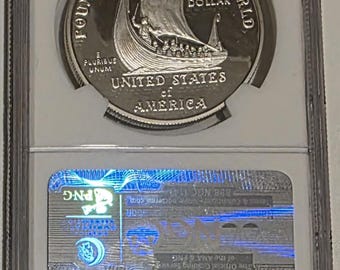 Vintage 2000 Leif Ericson Silver Dollar Coin, Money, Founder of the New World, PF 69 Ultra Cameo, NGC, Numismatic Guaranty Corporation