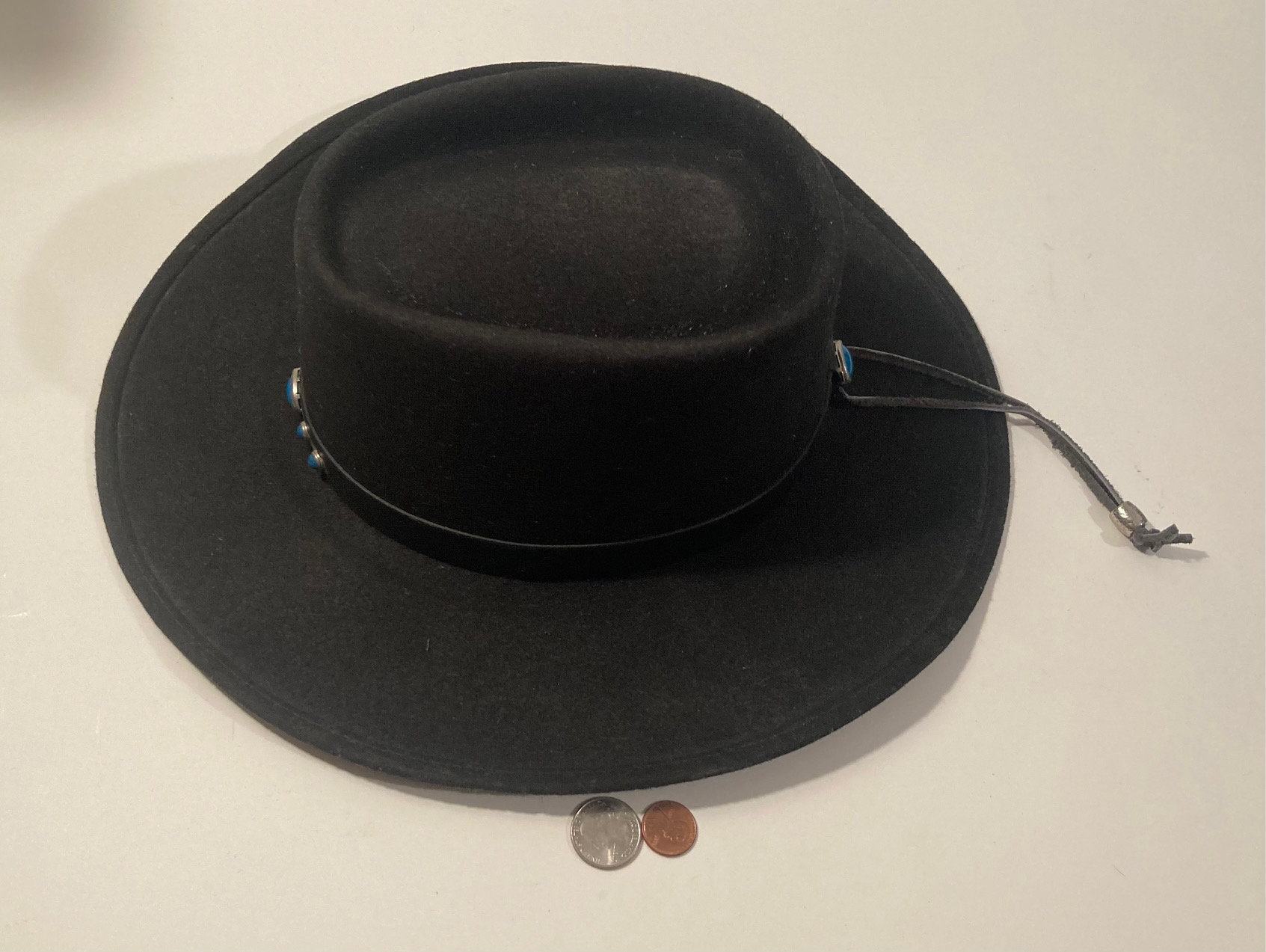 Vintage Black Leather Cowboy Hat, Blue Turquoise Stones  display picture 2