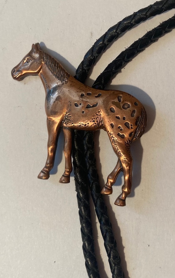 Vintage Metal Bolo Tie, Nice Copper Horse Design,… - image 2