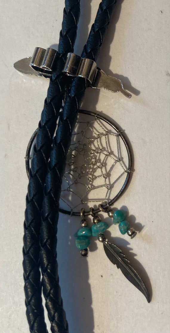 Bolo Cravatta Vintage Con Piuma E Cappello Western - Fatto A Mano In Pelle E Lega - Regolabile 103 Cm - Unisex