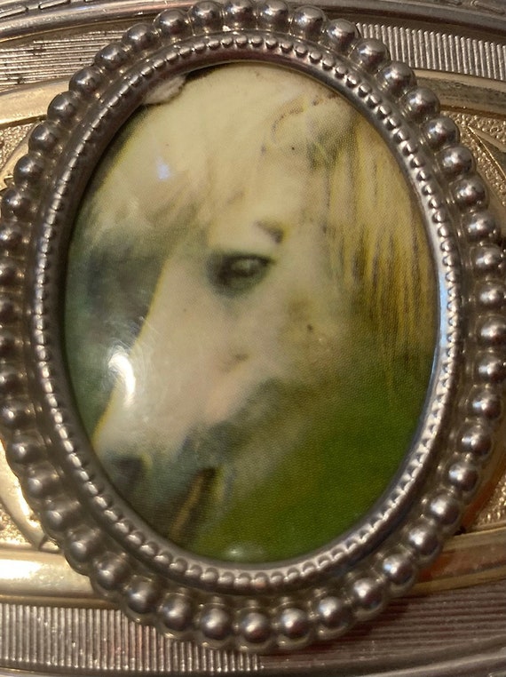 Vintage Metal Belt Buckle, Nice White Horse, Nice… - image 2