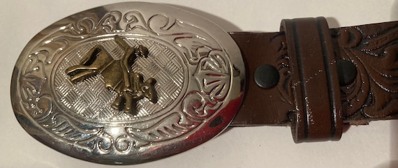 Vintage Metal Belt Buckle and Leather 