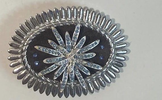 Vintage Metal Belt Buckle, Beaded Flower Belt, Heavy Duty  display picture 1