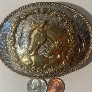 Boucle De Ceinture Western Argent Et Laiton – Motif Cheval – Nicole #1392