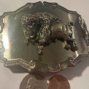 Fibbia per cintura in metallo vintage, bel design a forma di bufalo, bisonte, natura, fauna selvatica, bel design western, 3 1/2&quot; x 2 13/4&quot;, resistente, di qualità
