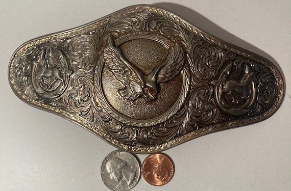 Vintage Metal Belt Buckle, Eagle, Large Size, Nic… - image 2