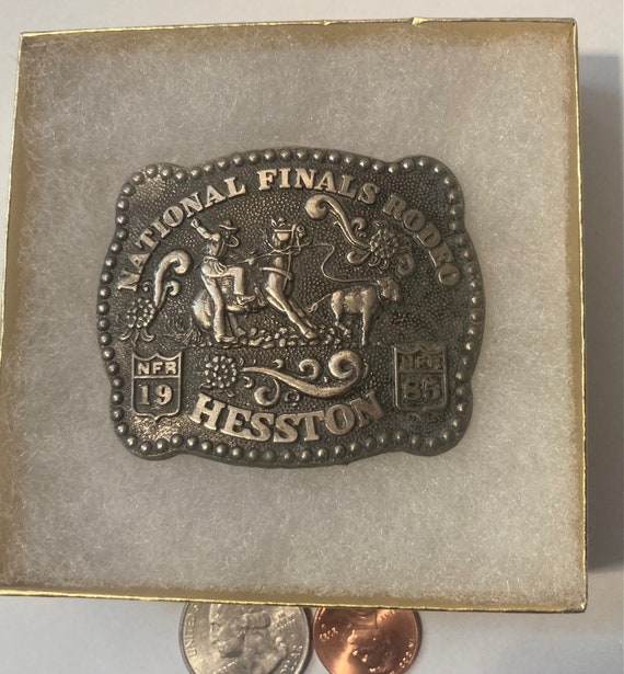 Vintage 1985 Metal Belt Buckle, Hesston, National… - image 2