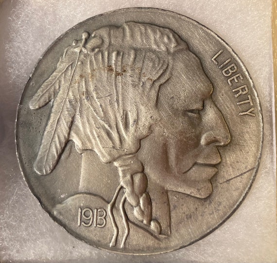 Vintage Metal Belt Buckle, Buffalo Nickel, 1913, … - image 2