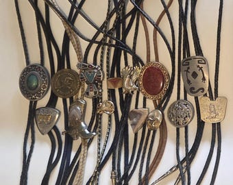 Vintage Lot of 14 Metal Bolo Ties, Nice Designs, Eagle, Cowboy Boot, Eagle, Native, More
