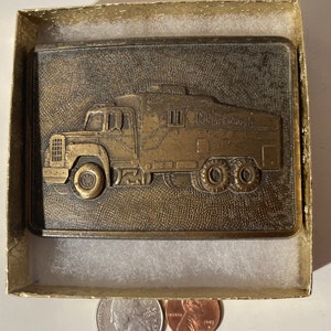 Vintage Metal Belt Buckle, Brass, McCullough, Trucking, Truck Driver, Semi Truck, Nice Western