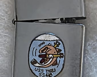 USS Tunny Submarine SSN 682 Zippo Slim Lighter - 1988 USED Black