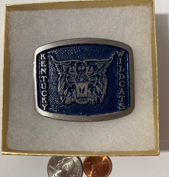 Vintage Metal Belt Buckle, Blue, Kentucky Wildcat… - image 2