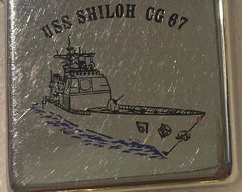 Vintage Metal Zippo Lighter, U.S.S. Shiloh CG-67, Navy, Command
