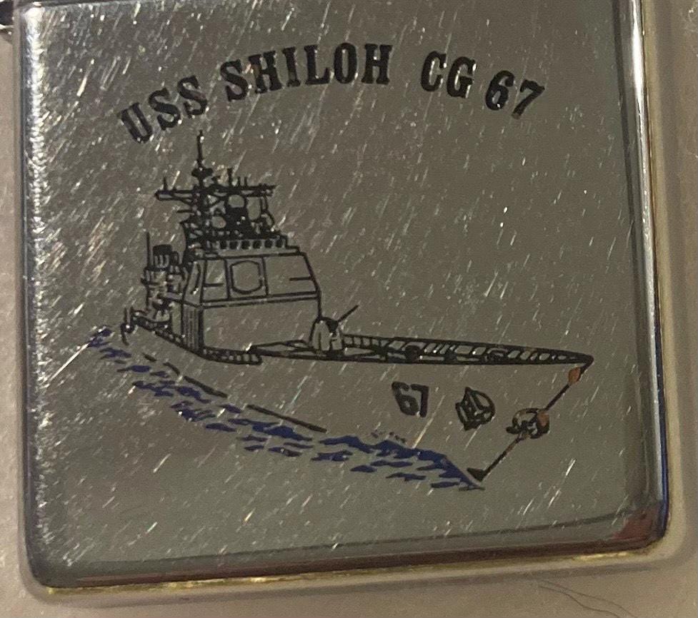 Vintage Metal Zippo Lighter, U.S.S. Shiloh CG-67, Navy, Command