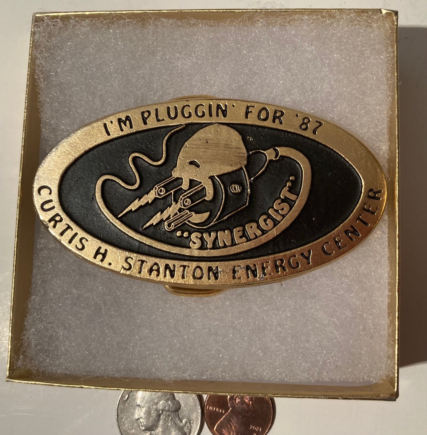 Vintage Metal Belt Buckle, Brass, Synergist, Curtis H  display picture 3