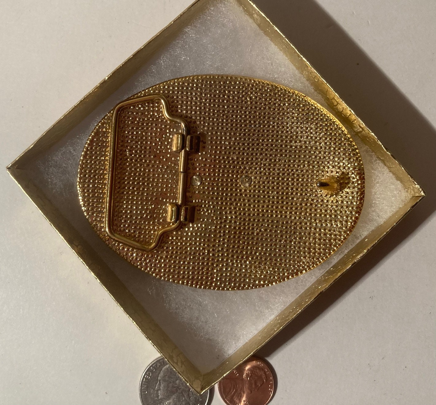 Vintage Metal Belt Buckle, Brass, Earth, Eagles, 3 1/2
