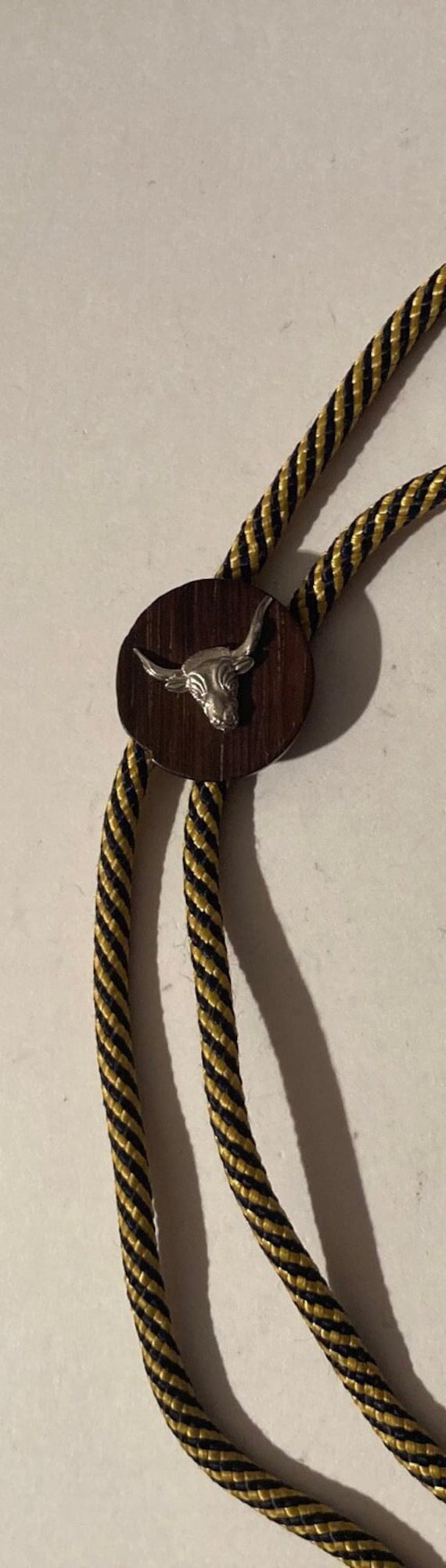 Vintage Metal Bolo Tie, Nice Wooden Design with Si