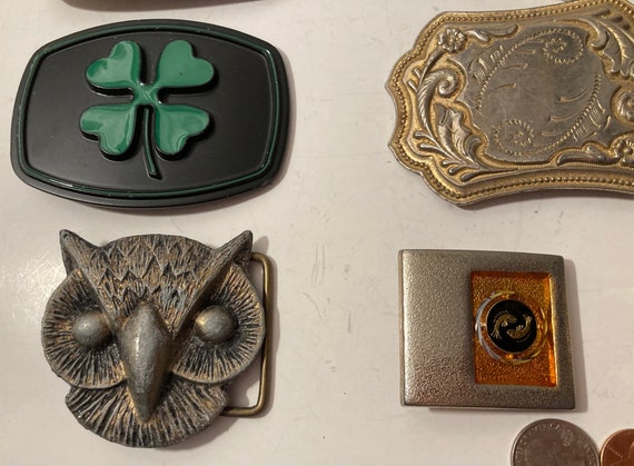Vintage Lot of 13 Belt Buckles, Four Leaf Clover,… - image 6