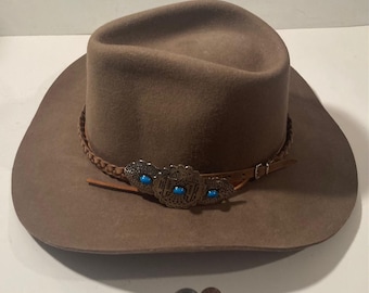 Chapéu de cowboy vintage, espora prateada, Hondo, tamanho 7 1/4, bonito, de qualidade, cowboy, roupa ocidental, rancheiro, guarda-sol, chapéu muito bonito