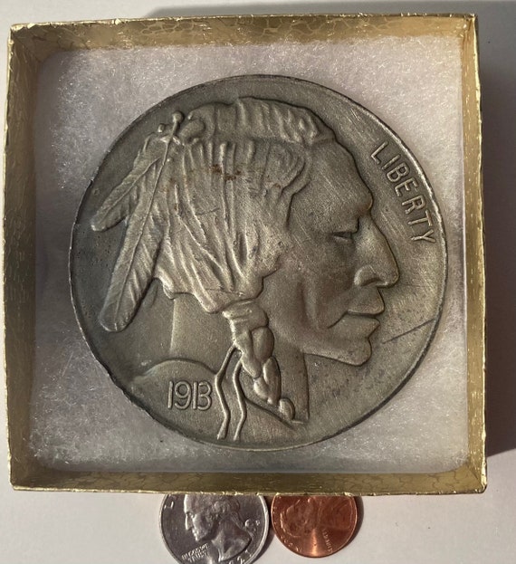 Vintage Metal Belt Buckle, Buffalo Nickel, 1913, … - image 1