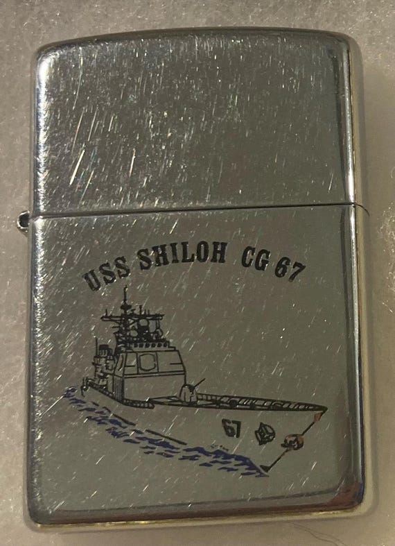 Vintage Metal Zippo Lighter, U.S.S. Shiloh CG-67, Navy, Command
