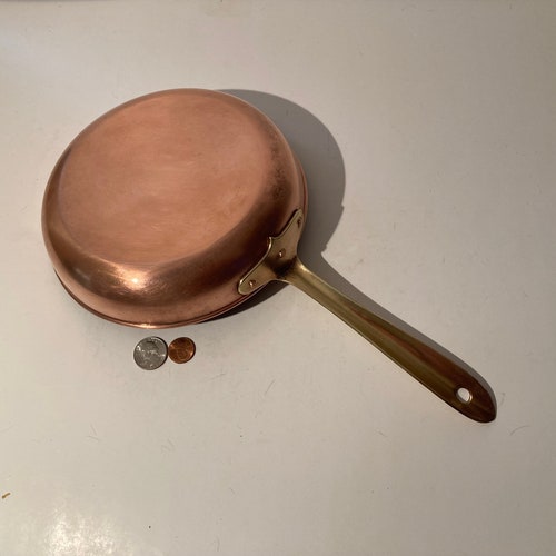 Vintage Copper and Brass Metal Frying Pan, Made in Italy, 15