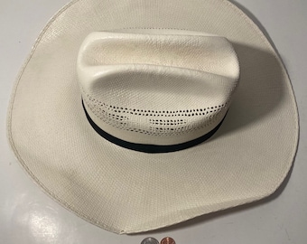Chapéu de cowboy vintage, estrela solitária, chapéu de palha, tamanho 7, autoconformável, faixa verde, faixa bonita, qualidade, cowboy, roupa ocidental, rancheiro