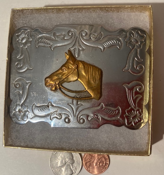 Vintage Metal Belt Buckle, Horse Head, Nice Desig… - image 1