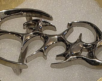 Vintage Metal Belt Buckle, Chrome, Odd Design, Nice Western Style Design