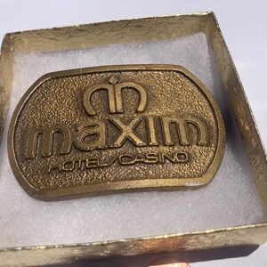 Vintage Metal Belt Buckle, Brass, Maxim, Hotel, Gambling, Casino, Las Vegas, Really Heavy, Nice Western Design, 3 1/4&quot; x 2 1/4&quot;, Heavy