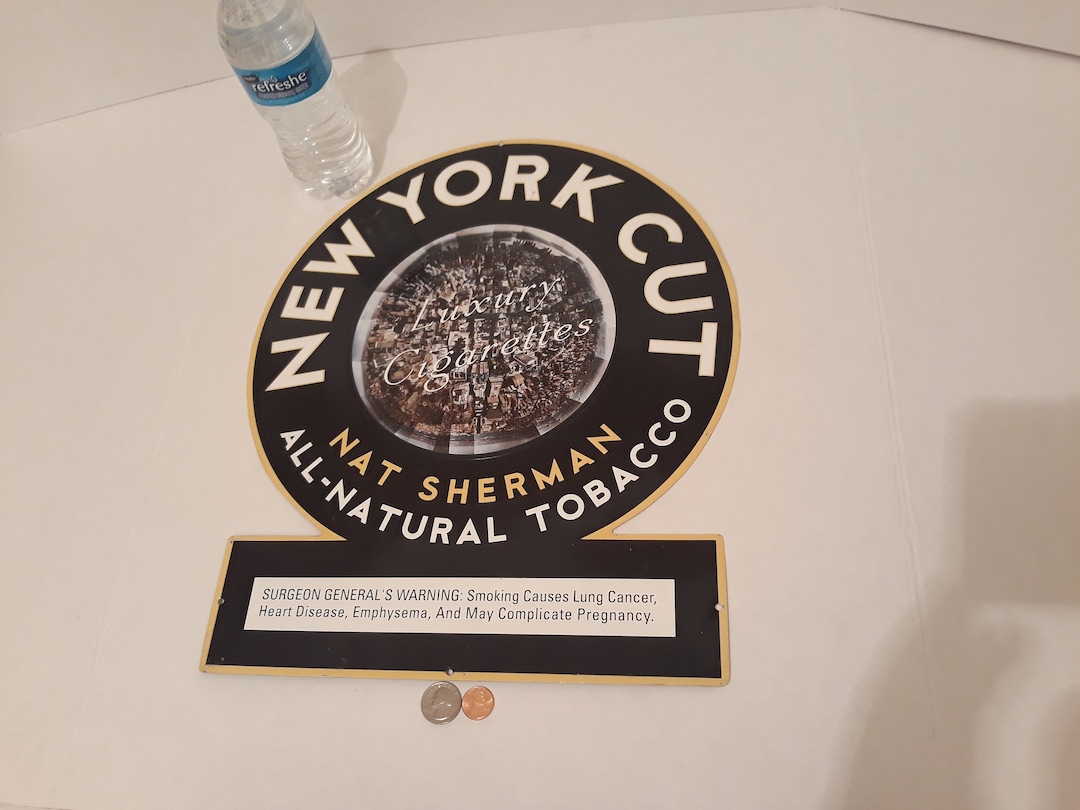 Vintage Metal Tobacco Sign, Cigarette Sign, New York Cut Tobacco, 16 1/