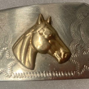 Vintage Metal Belt Buckle, Silver and Brass, Horse, Small Size, Nice Western Design, 2&quot; x 1 1/4&quot;, Heavy Duty, Quality