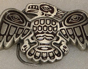 Vintage 1983 Metal Belt Buckle, Native Design, Bird, Nice Western Style Design