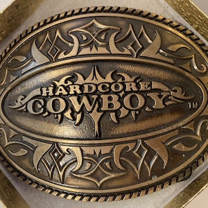 Vintage Metal Belt Buckle, Brass, Montana Silversmiths, Hardcore Cowboy, Nice Design, 4&quot; x 3&quot;, Heavy Duty, Quality, Thick Metal, For Belts