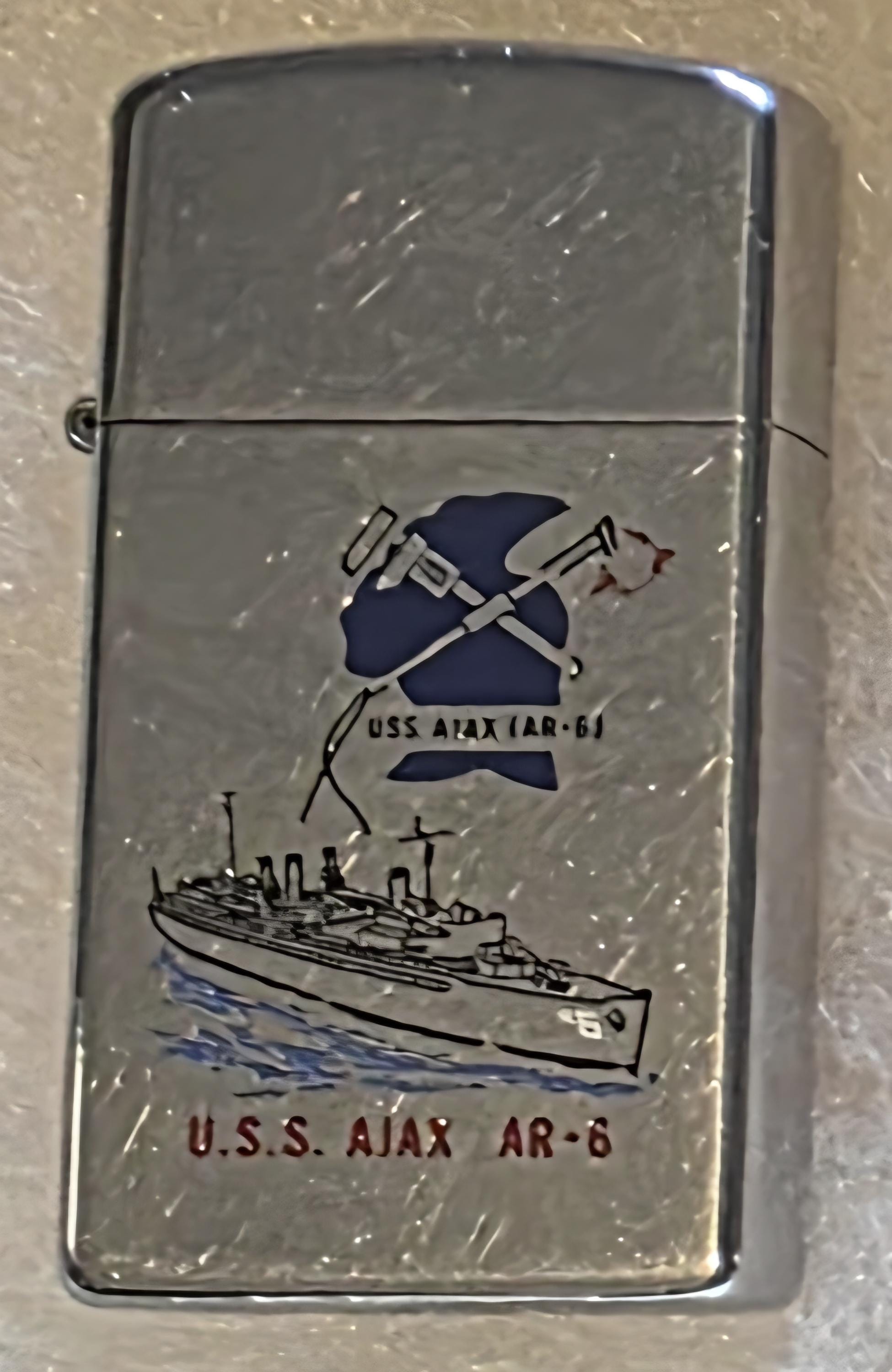 Vintage Metal Zippo, USS Ajax AR-6, Repair Ship, Navy, Command