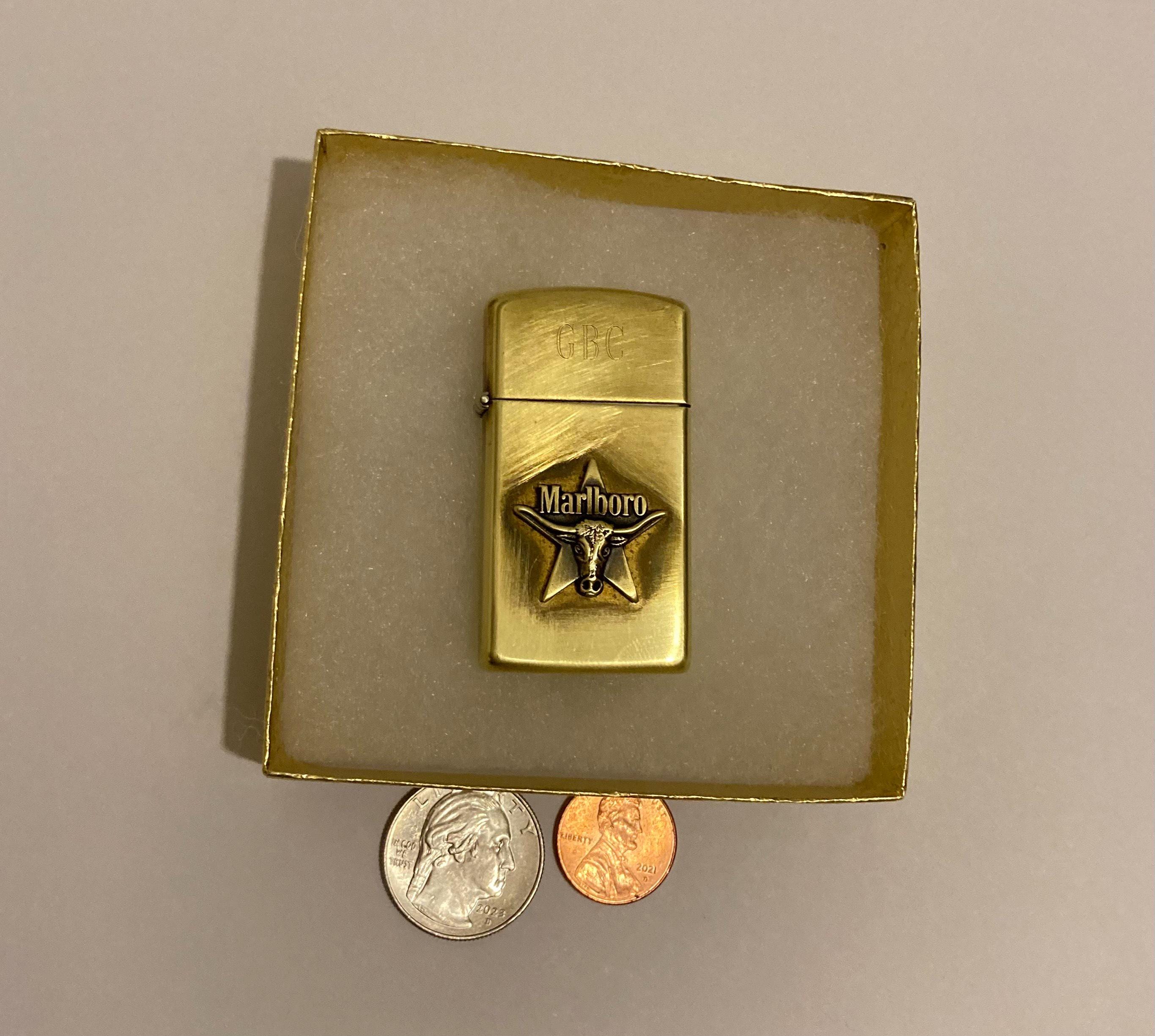 Vintage Metal Zippo Lighter, Brass, Marlboro, GBC, Texas Longhorn