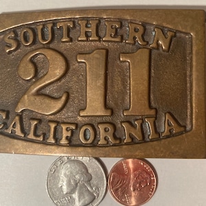 Vintage Metal Belt Buckle, 211, Southern California, Very Thick Metal, Nice Design, 3 3/4&quot; x 2&quot;, Heavy Duty, Quality, Thick Metal